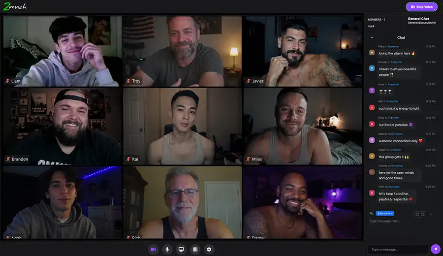 Male hookup site partycam rooms allowing members to meet on video before connecting in person